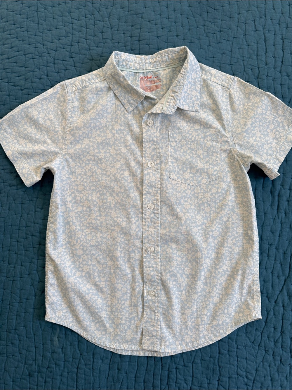 Boys Cat & Jack S(6/7) Light Blue Floral Short-Sleeve Button-Up Shirt